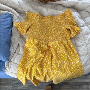 Yellow Floral off the Shoulder Dress